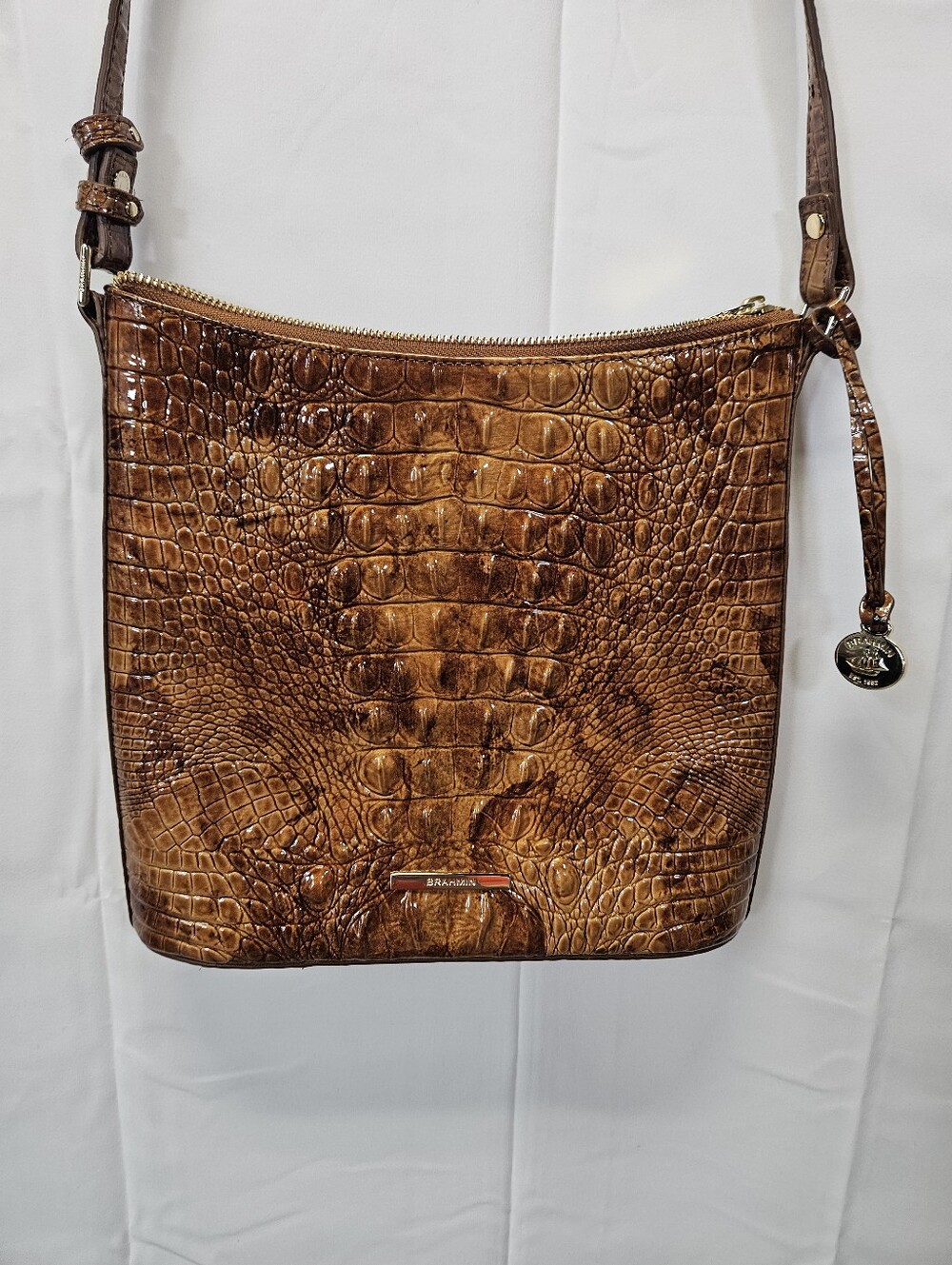 Brahmin Croc-Embossed Leather Crossbody - Pecan NWOT